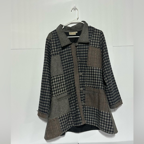 Paper Lace Jackets & Blazers - Paper Lace Wool Blend Plaid Patchwork Women's Jacket